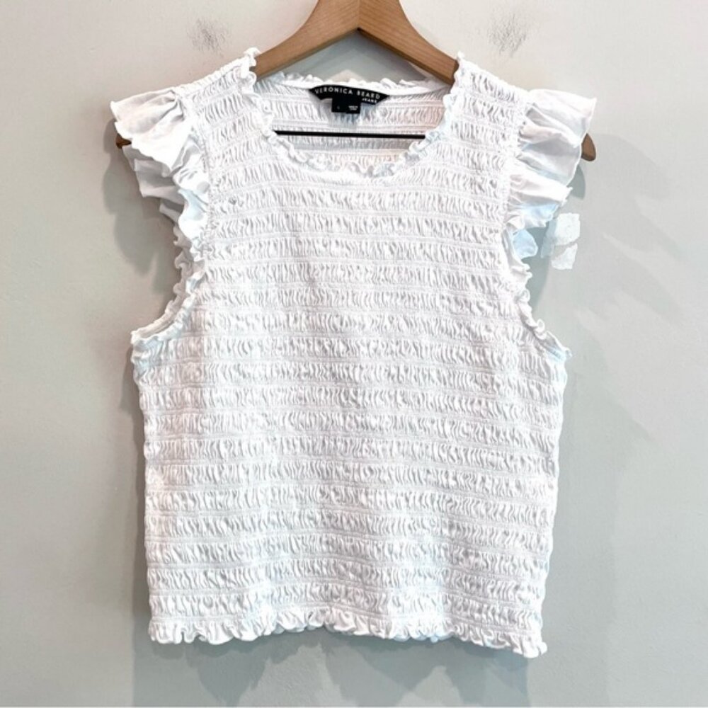 Veronica Beard Ruffle Flutter Sleeve Smocked Top - image 3